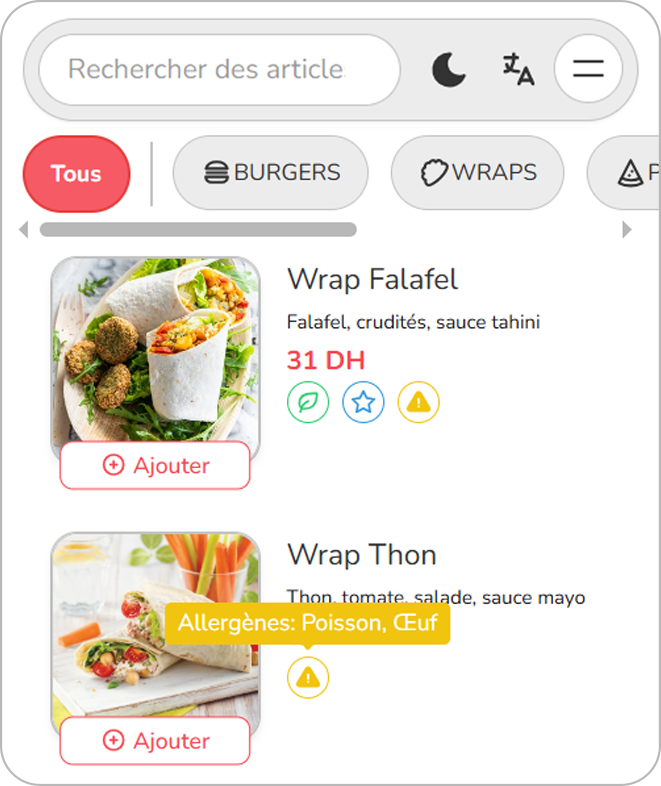 Menu digital QR proposé par QResto Pro au Maroc